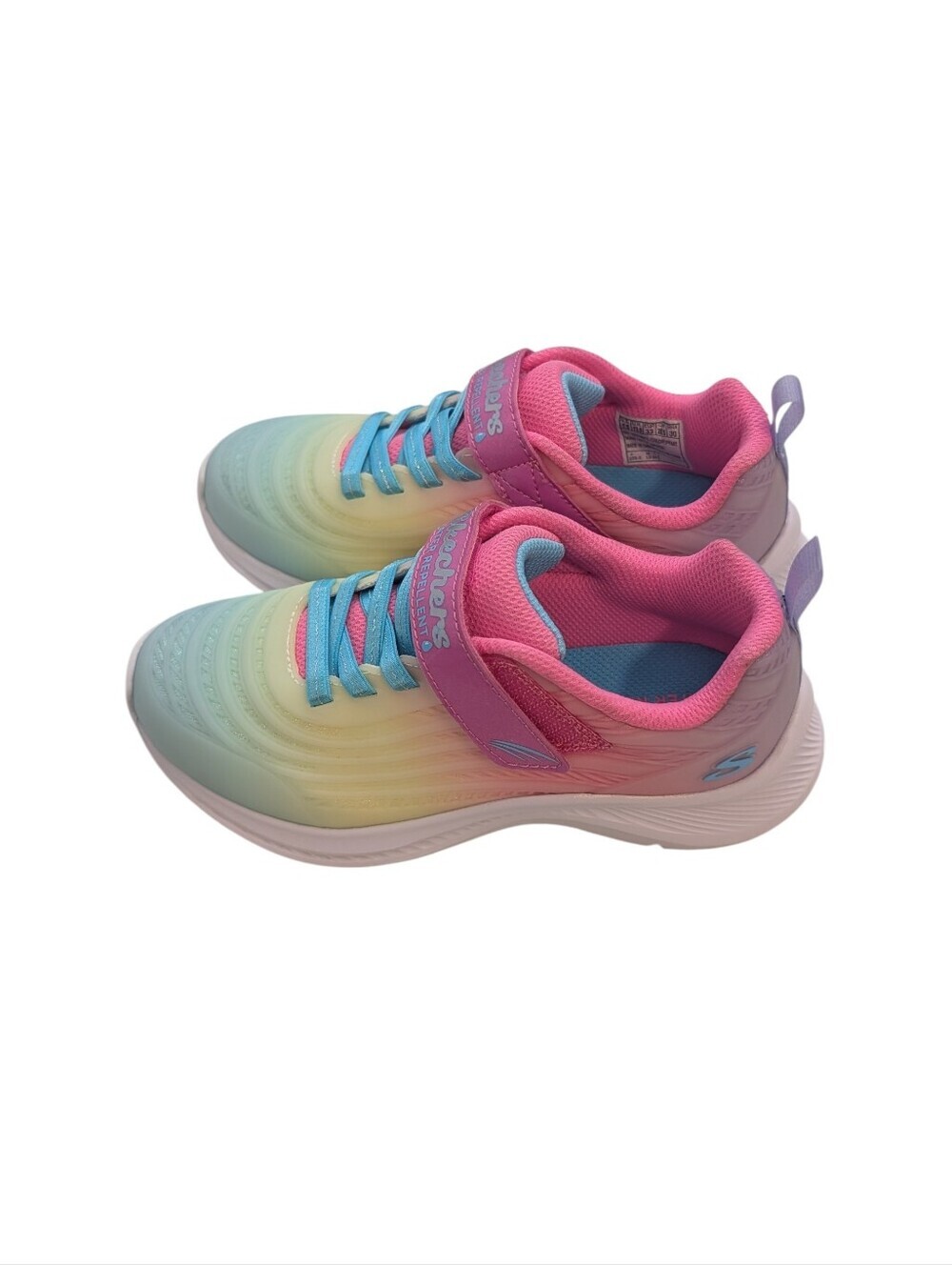 Skechers Girls Pastel Gradient Sneakers with Pink Lining and Blue Laces Size 1.5